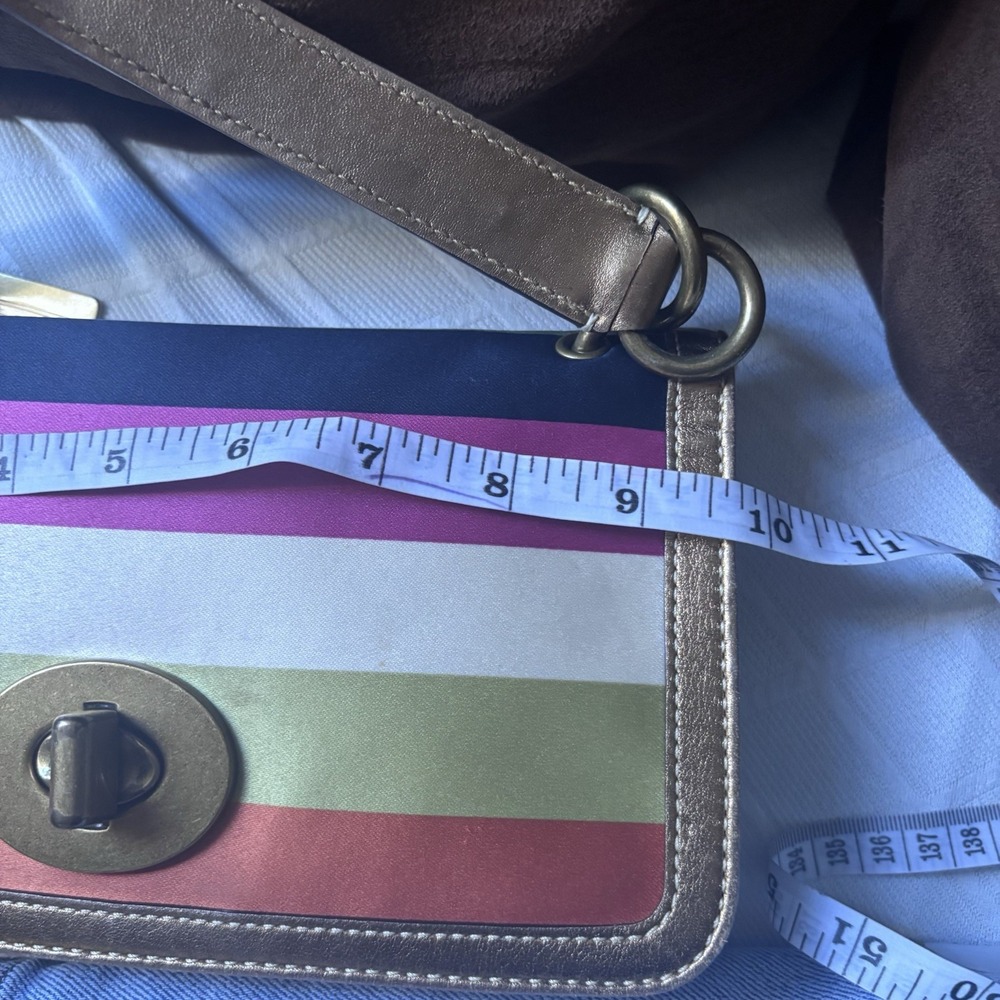 Vtg Coach Multicolor Stripped Satin Bronze Limited Edition Turnlock Handbag - Picture 6 of 9